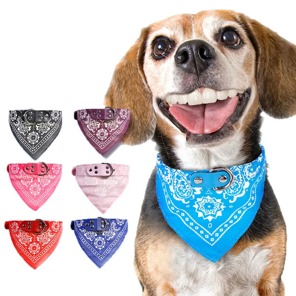 Bandana Collier en Cuir Imprimé pour Chien et Chat – Foulard Réglable Toutes Races