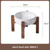 Juego de cuencos de cerámica para perros con soporte de madera, 1200 ml y 1800 ml, antideslizantes, para perros medianos y grandes, con doble plato elevado para comida y agua.