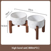 Juego de cuencos de cerámica para perros con soporte de madera, 1200 ml y 1800 ml, antideslizantes, para perros medianos y grandes, con doble plato elevado para comida y agua.